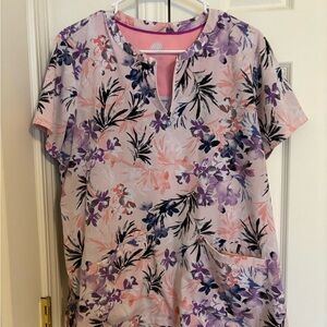 Floral Pink and Purple Women's scrub Top